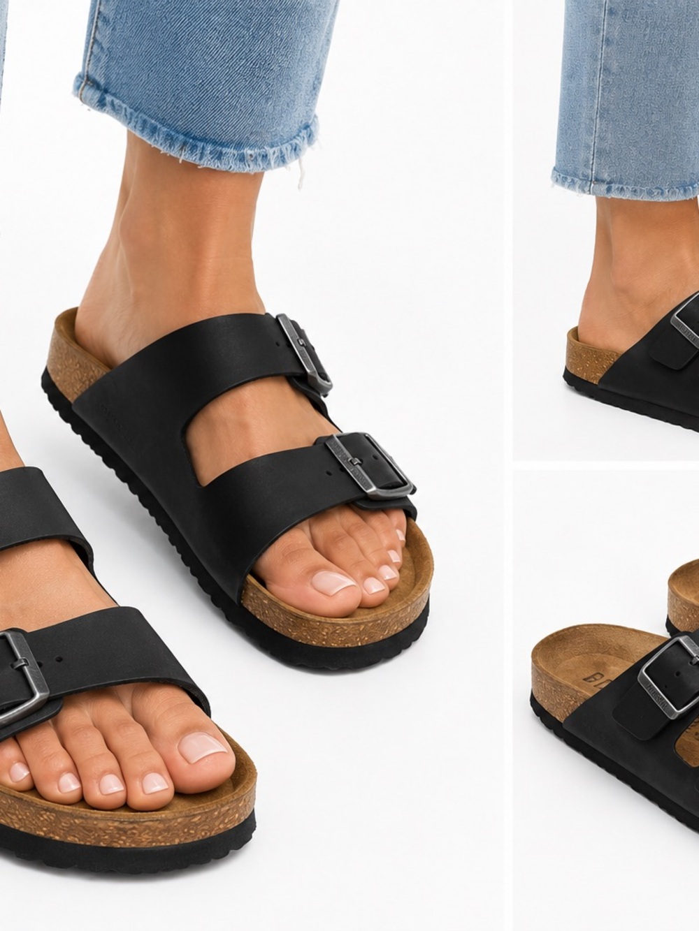 Birkenstock Unisex Black Double-Buckle Arizona Sandals Size 38/7.5